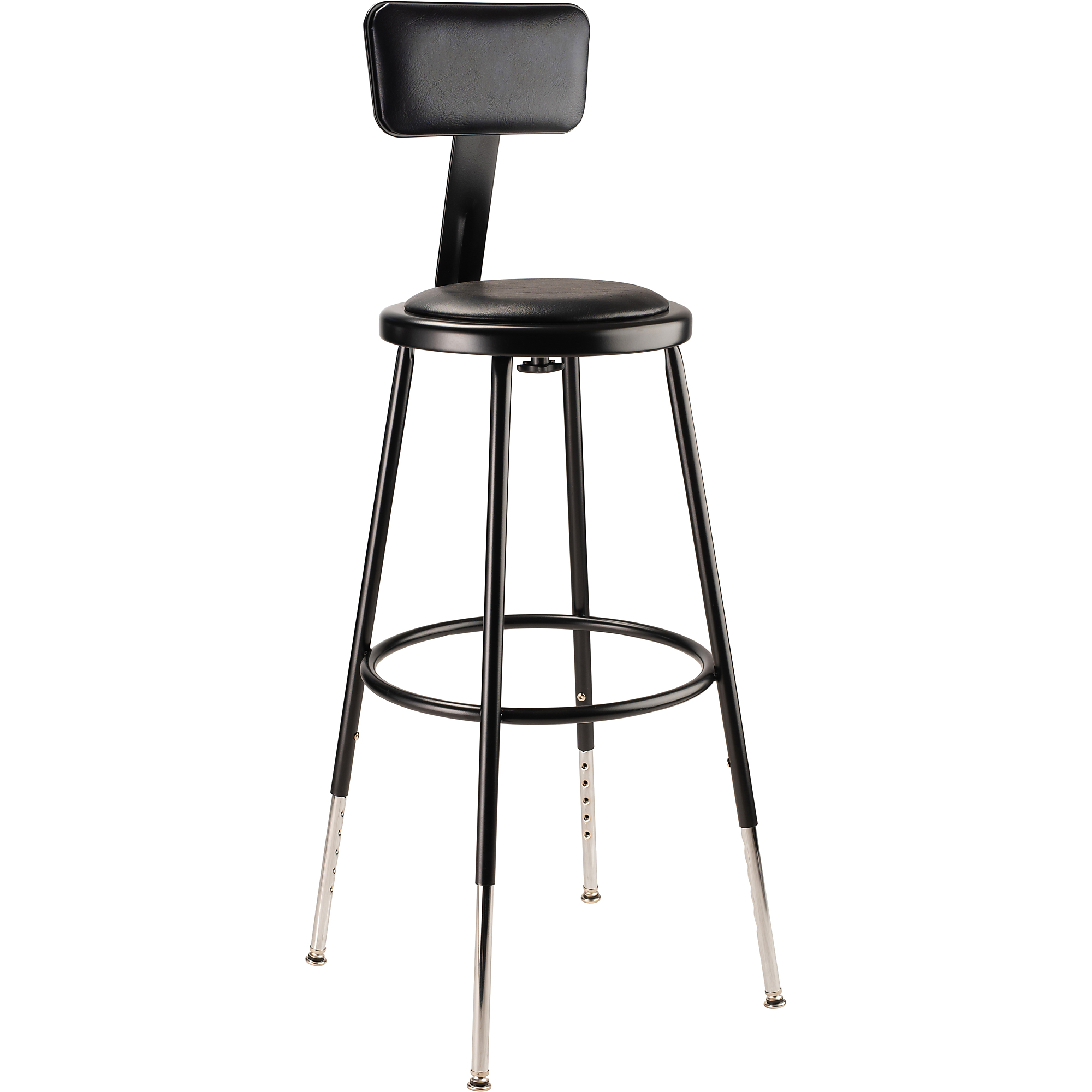 National Public Seating, 24.5 -32.5in.H Adjust Vinyl Steel Stool Backrest, Primary Color Black, Included (qty.) 1, Seating Type Office Stool, Model# 6424HB-10
